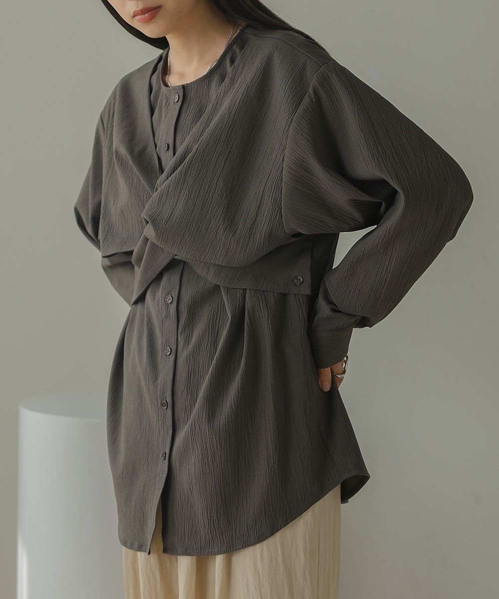 日本 Bab - 時尚扭結設計長袖襯衫-淺綠