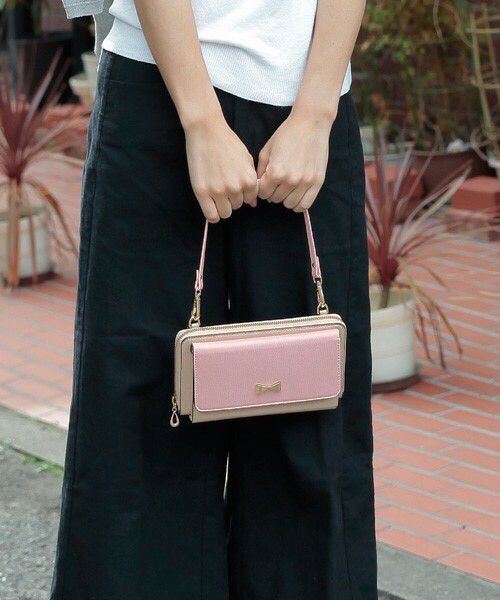 日本 cachecache - 3way蝴蝶結錢夾包-PIBE粉棕