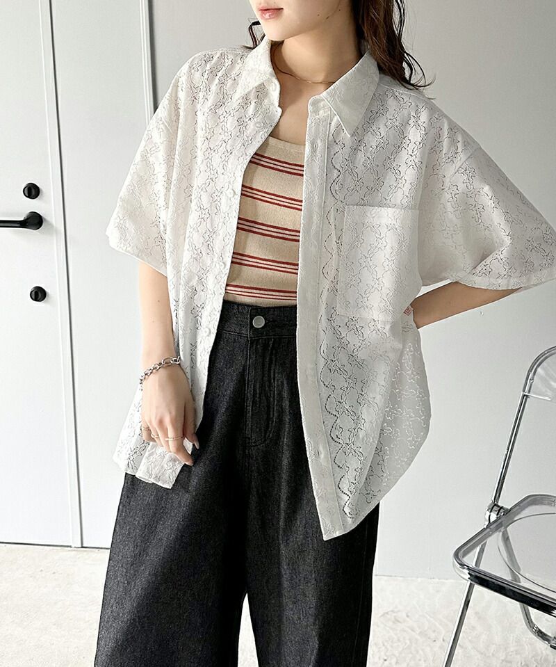 日本 Classical Elf - 浪漫花朵蕾絲翻領短袖襯衫-淺米杏