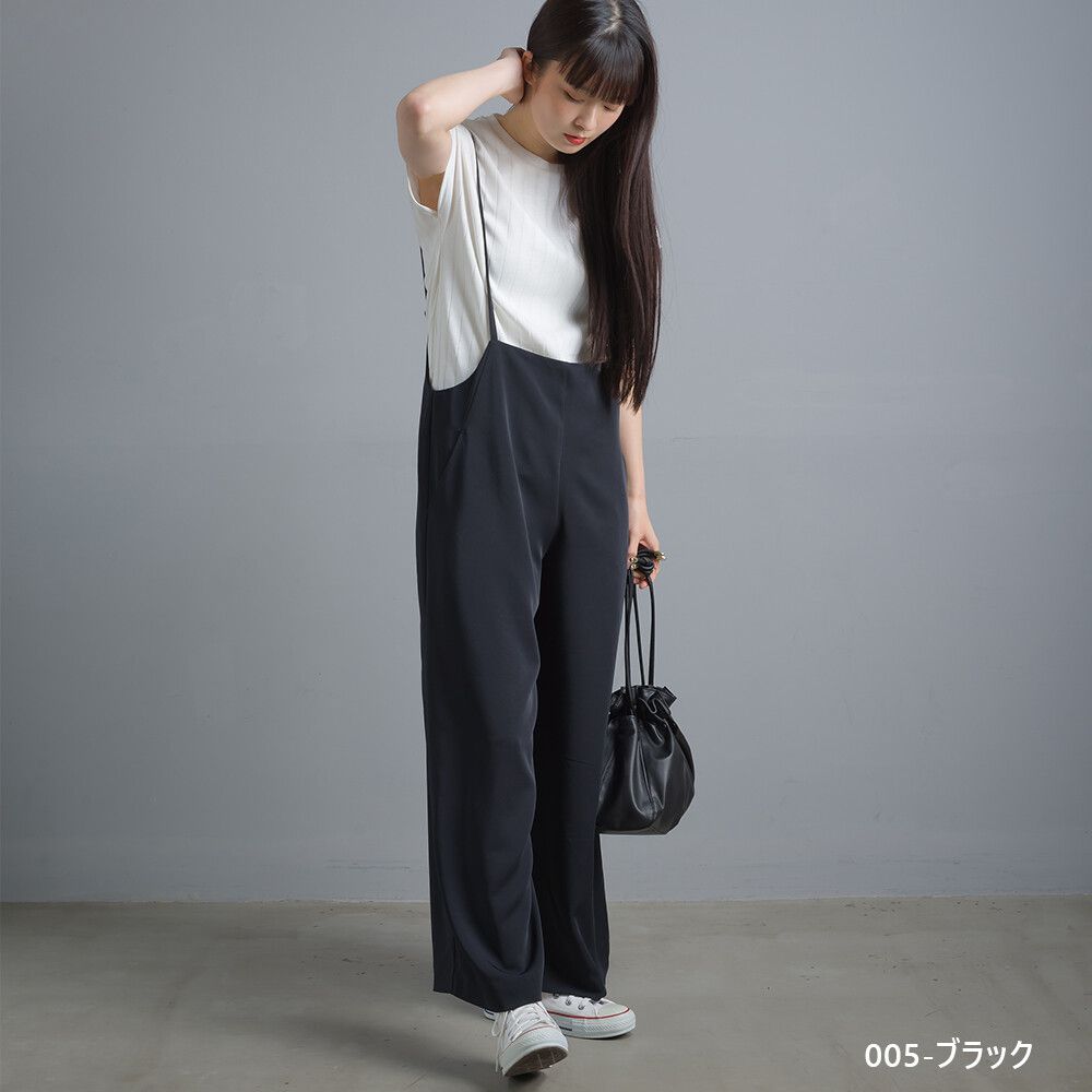 日本女裝代購 - 細肩帶雪紡吊帶長褲-杏 (Free)