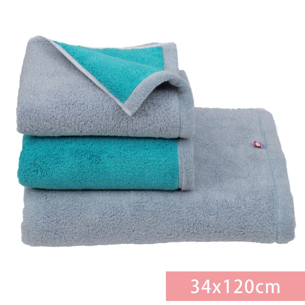 日本代購 - 日本製今治純棉半浴巾-雙面撞色-灰藍綠 (34x120cm)