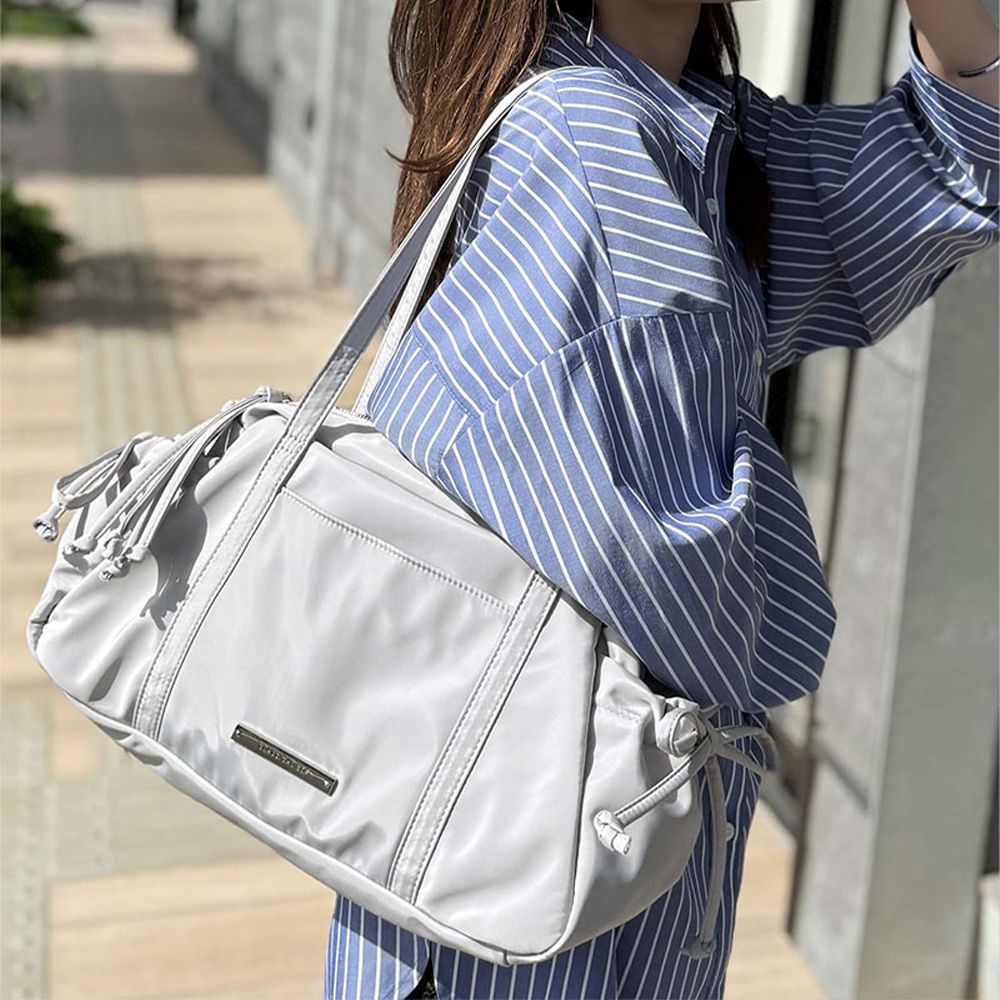 輕盈可愛蝴蝶結肩背波士頓包-淺灰