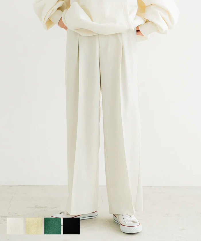 日本 COCA - 百搭垂墜感打摺西裝寬褲-淺鵝黃