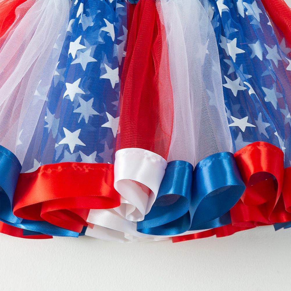 TUTUDRESS - 兒童網紗澎澎裙/片片裙+髮夾-星星國旗-紅+藍-萬聖節裝扮