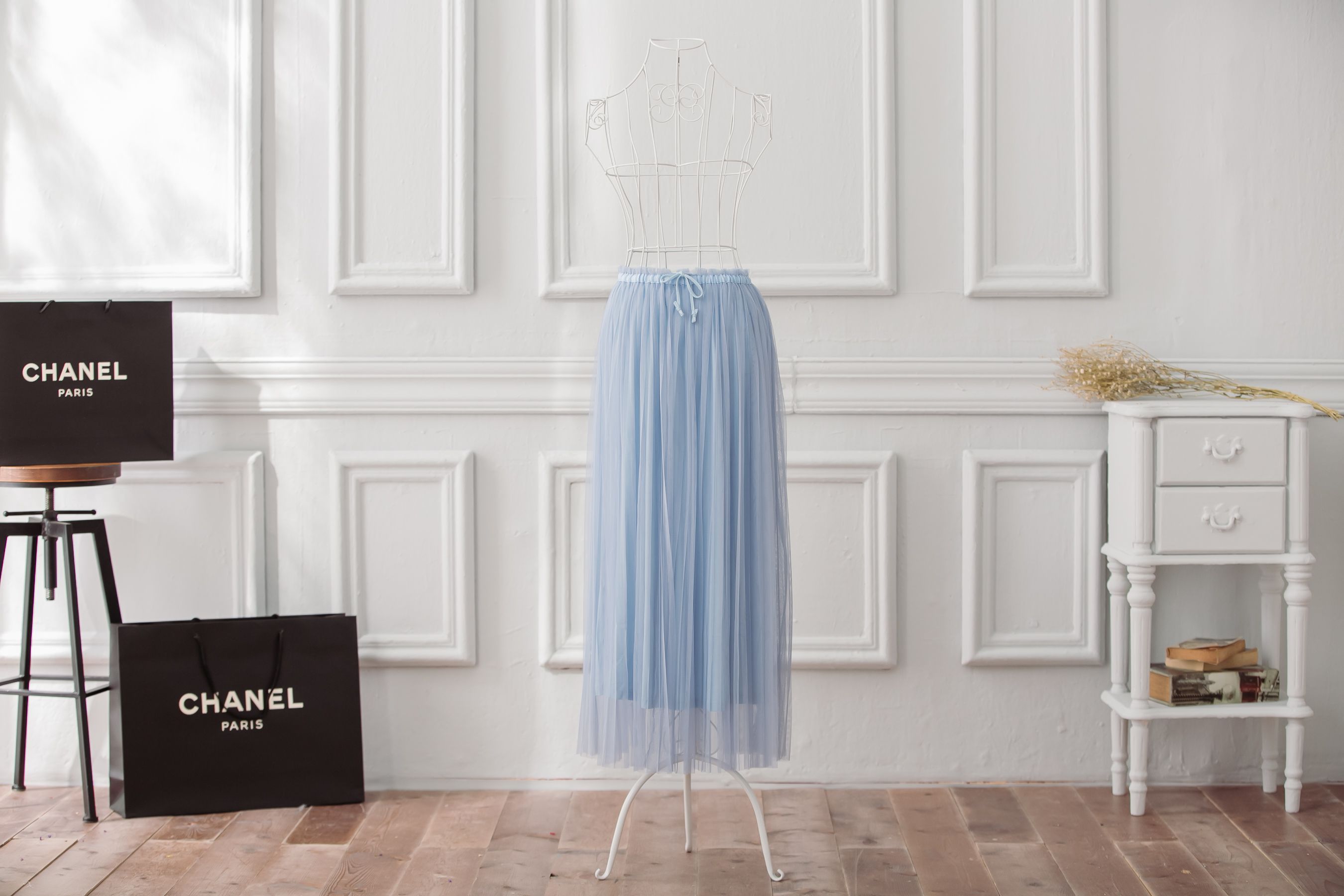 Peachy - 獨家訂製綿柔優雅綁帶百褶紗裙-綁帶百褶版-仙杜瑞拉藍 (F)