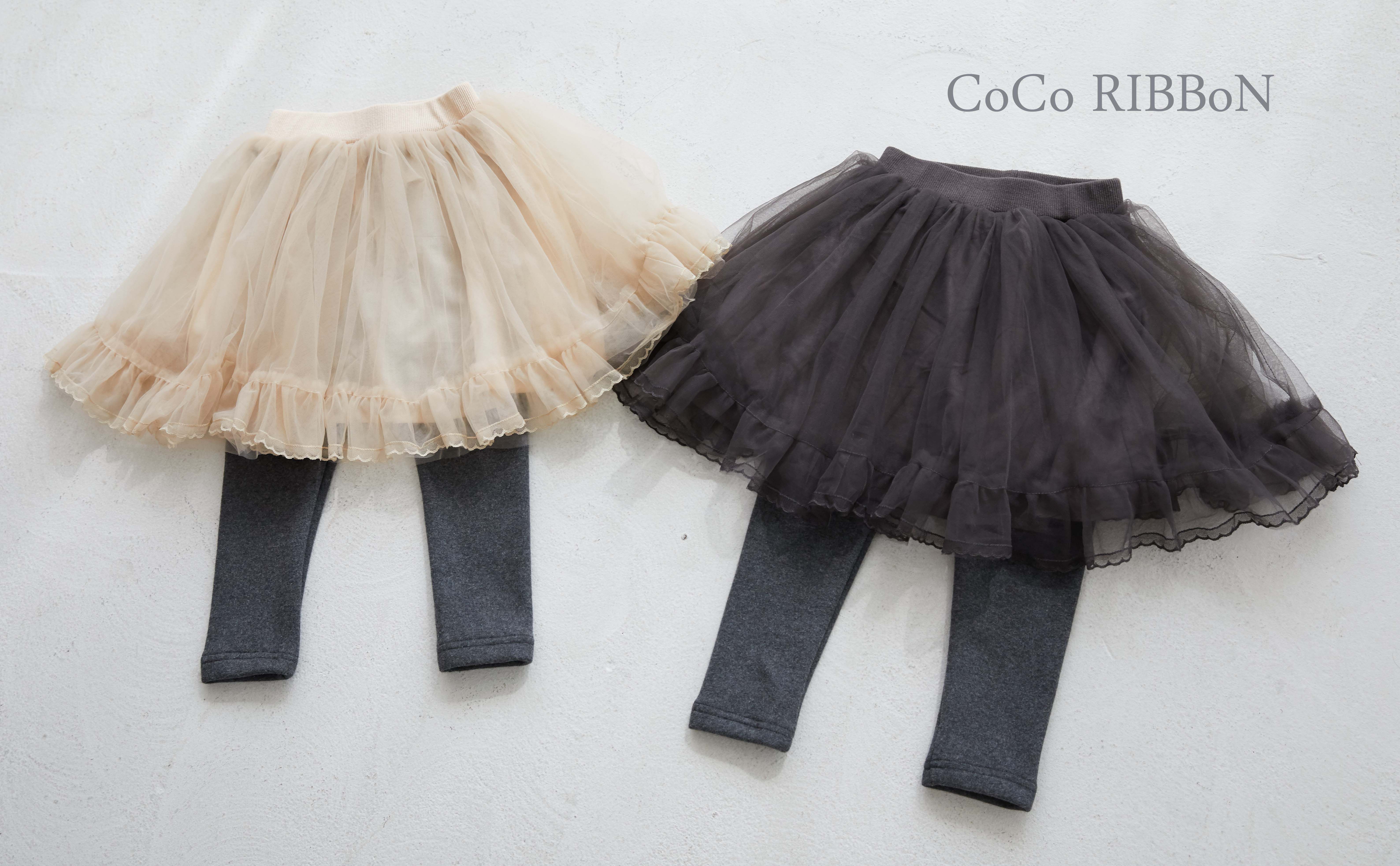 韓國 Coco Ribbon - 細緻網紗褲裙-米