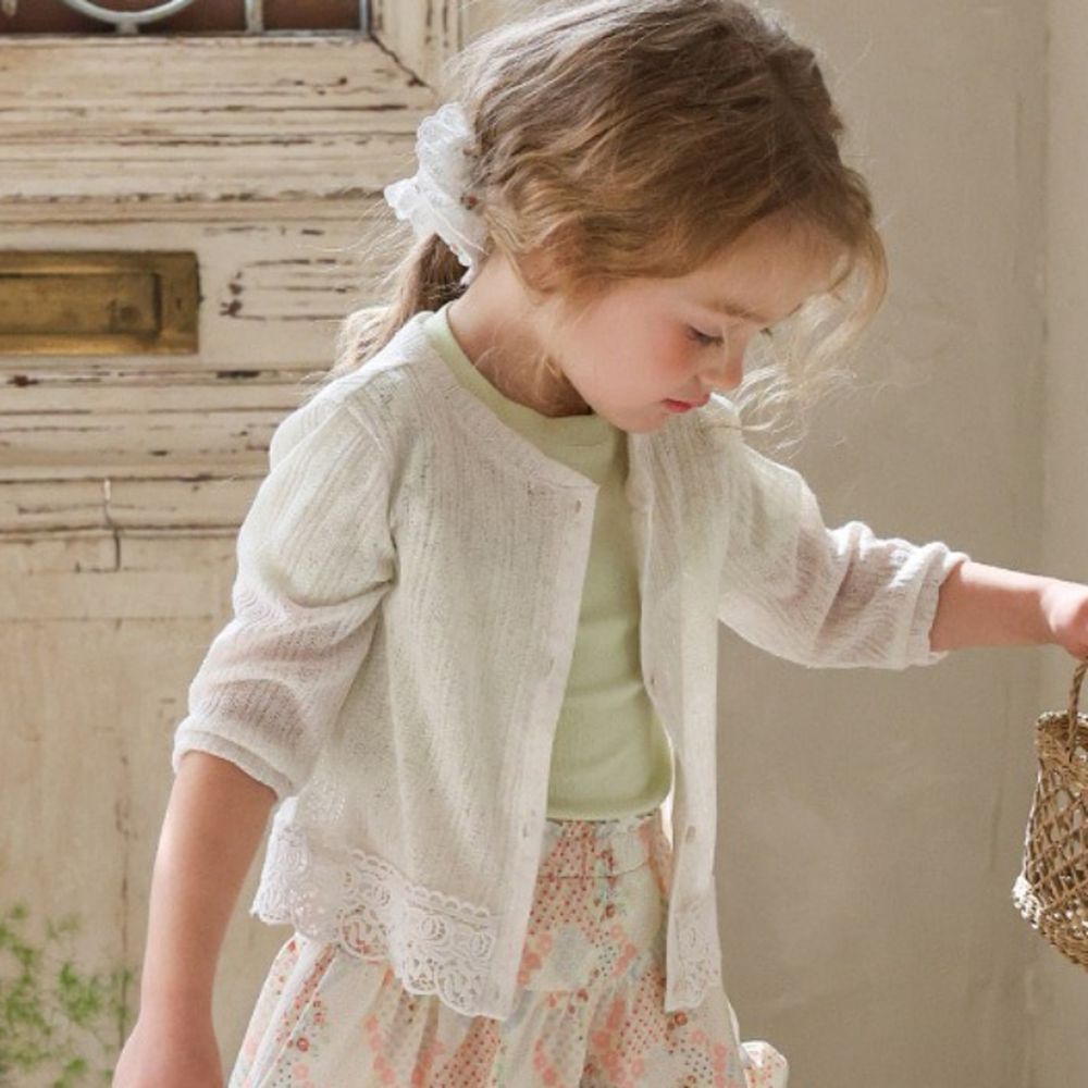 Puellaflo 清爽微透感7分袖針織外套-燕麥米白