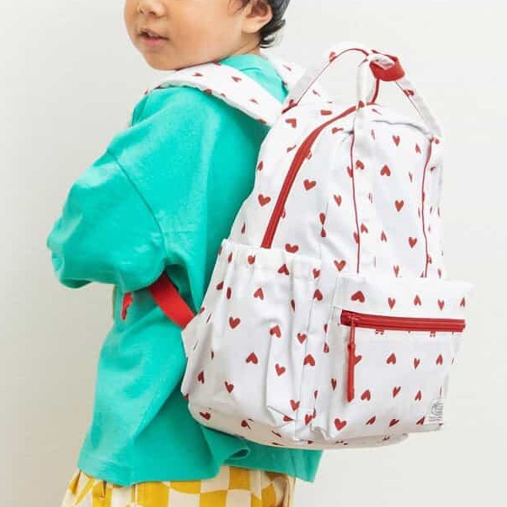 [可機洗]輕便大開口出遊背包-小紅愛心-白