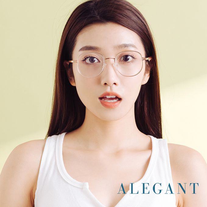 ALEGANT - 義式質感鬱金粉溫莎圈縷空造型圓框UV400濾藍光眼鏡