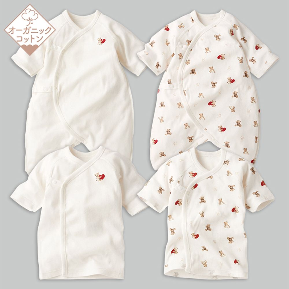 長袖新生兒內衣4件組-有機棉 按扣款-米白色 (50~60cm)