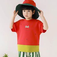 TONGMO - 圓領水果撞色短袖上衣-表情印花-西瓜