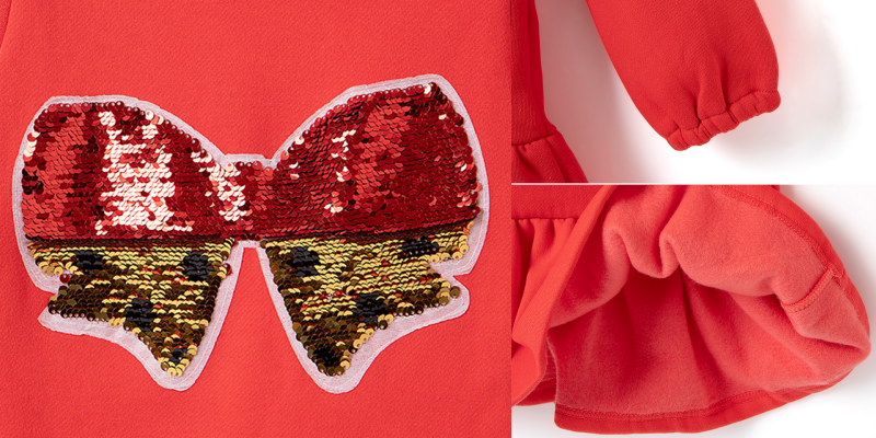 韓國 OZKIZ - (內磨毛)閃亮變色洋裝-蝴蝶結-紅