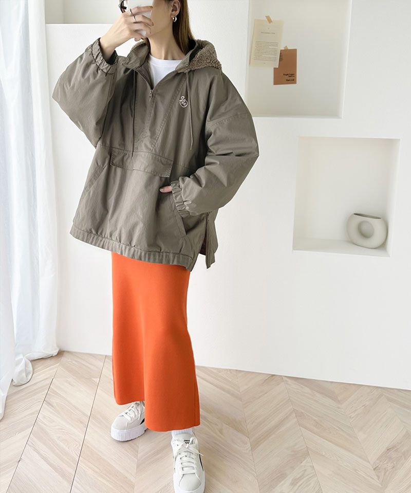 日本 Classical Elf - 刺繡防風前口袋鋪棉長袖上衣-摩卡