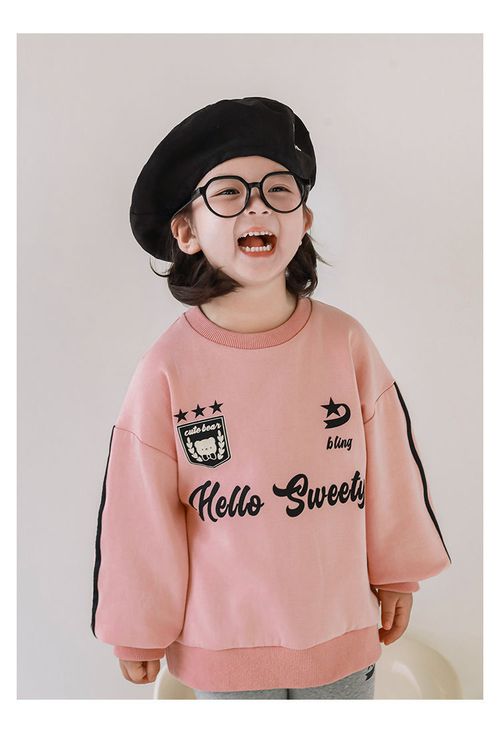 休閒百搭圓領長袖上衣/大學T-HELLO SWEETY-粉色
