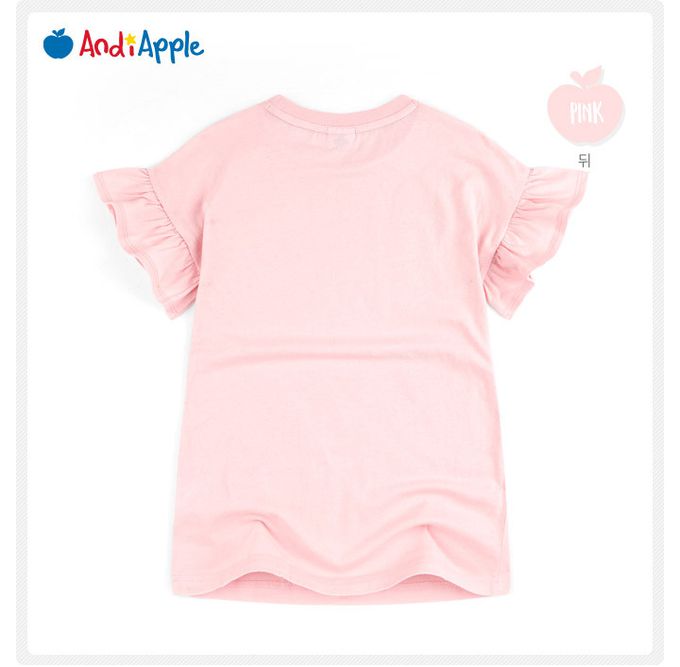 韓國 AndiApple - 童趣圖案荷葉袖長版上衣-粉