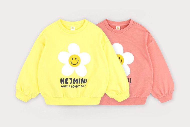 韓國 HEJMINI - 笑臉花朵泡泡袖上衣-黃