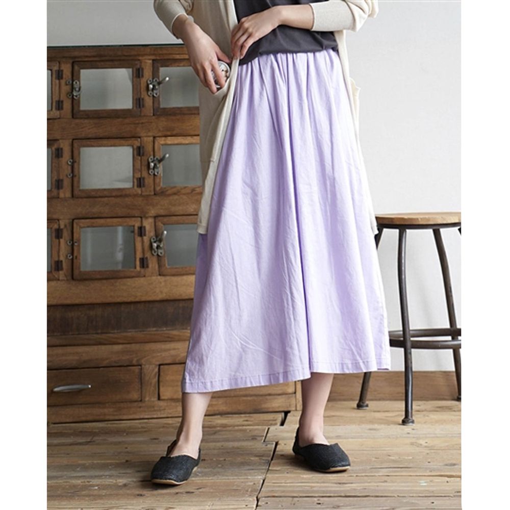 日本 zootie - 麻料舒適寬褲裙-粉紫