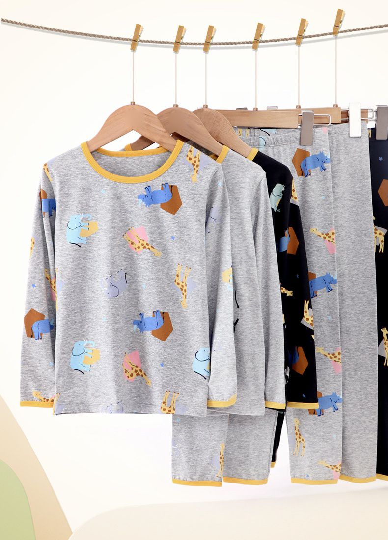 MAMDADKIDS - 萊卡棉長袖家居服套裝-非洲動物-灰色