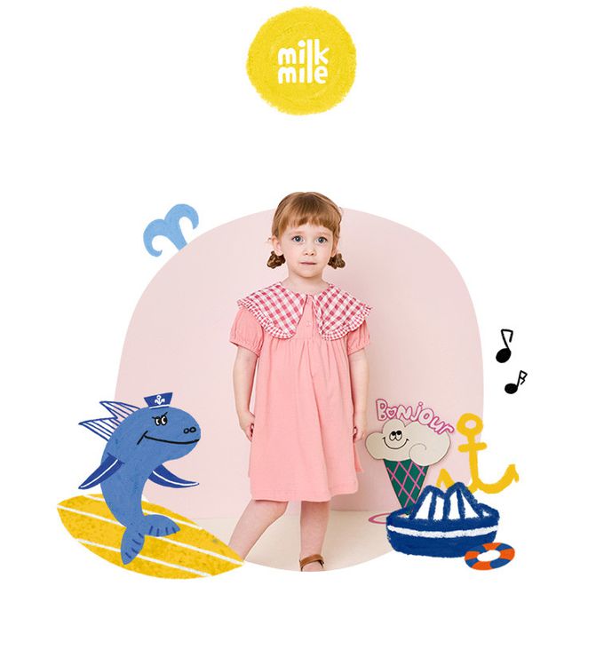 韓國 milk mile - 大片格紋翻領高腰洋裝-紅