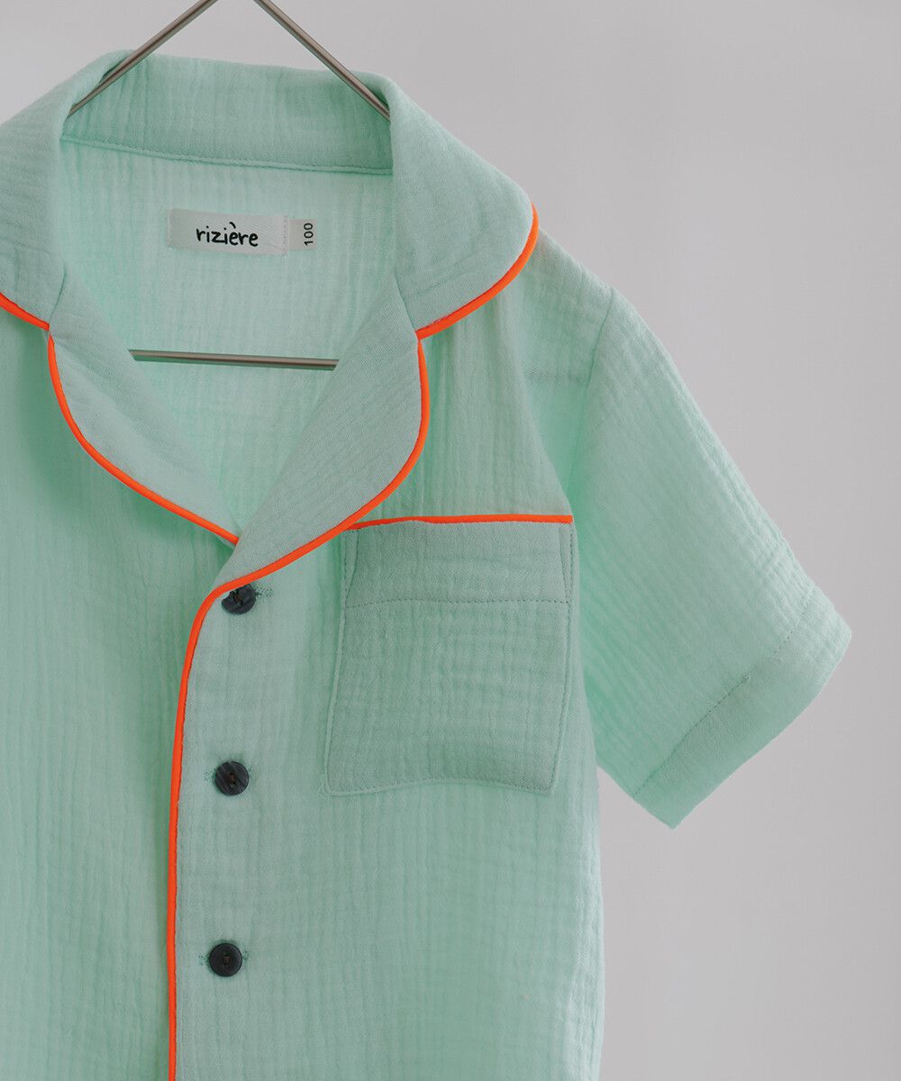 日本 riziere - 二重紗繽紛撞色滾邊家居服/睡衣-粉x藍