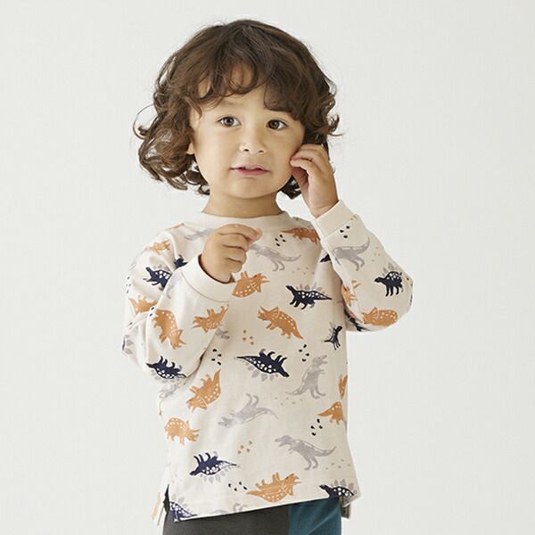 日本 petit main - 男孩俏皮長袖上衣-消防車-雜灰