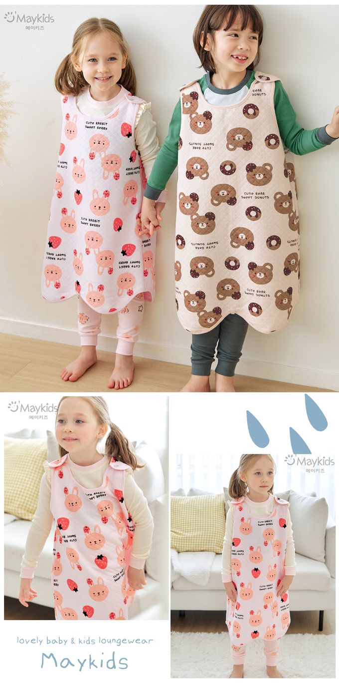 韓國 Maykids - 草莓兔純棉保暖防踢被-淡粉