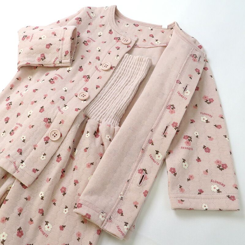 日本 ZOOLAND - 印花腹卷長袖家居服/睡衣-小熊-米杏