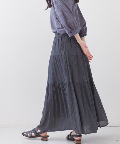 日本 Bou Jeloud - 細緻楊柳層次飄逸長裙-橄欖綠