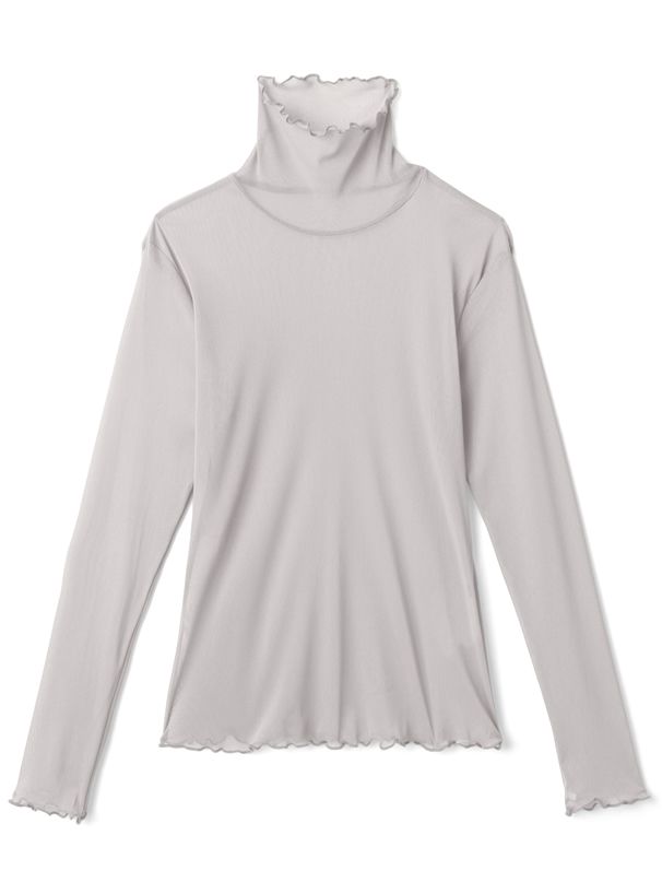 日本 GRL - 聯名款 透膚捲邊長袖內搭/上衣-開心果綠