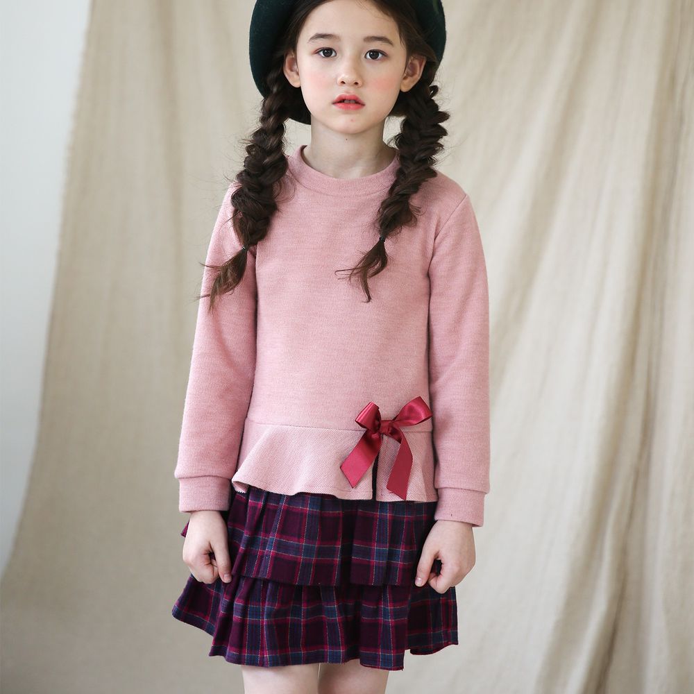 韓國 Pinkberry - 假兩件格紋蛋糕裙洋裝