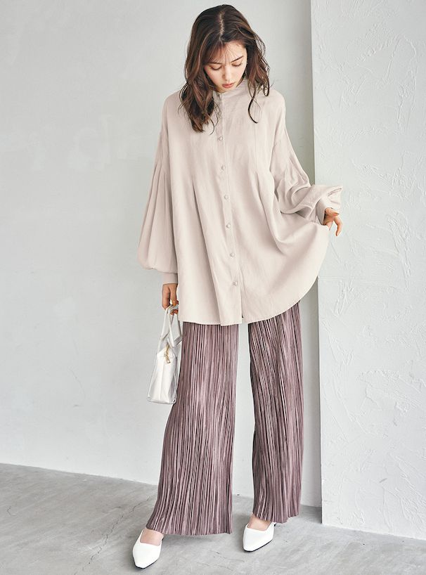 日本 GRL - 飄逸柔軟澎澎袖長版襯衫-奶油黃 (F)