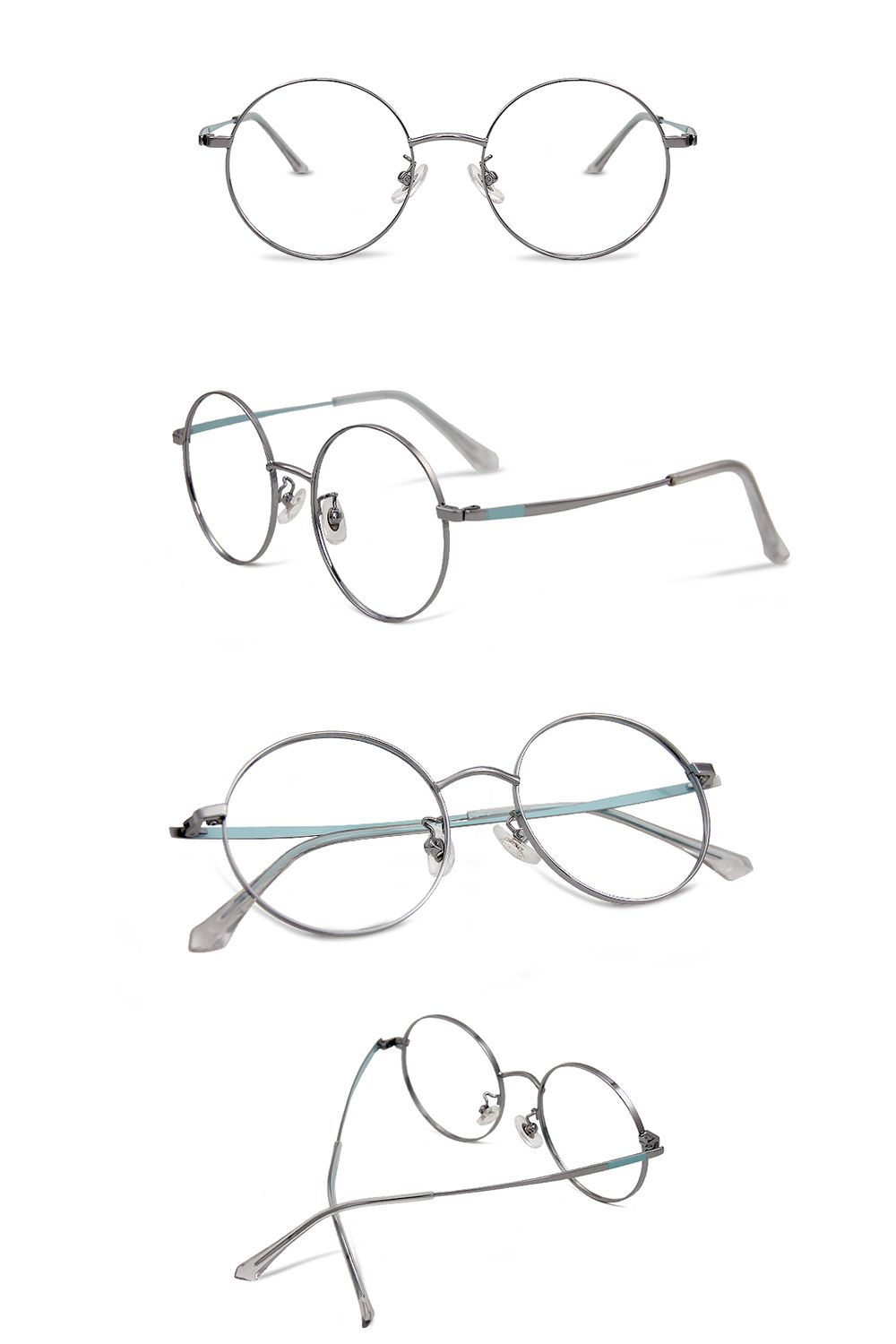 ALEGANT - 冰幻藍銀輕量鈦緞面套圈北歐質感圓框UV400濾藍光眼鏡