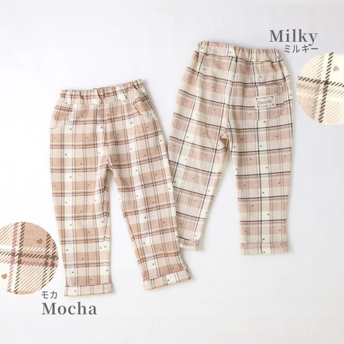 日本 ZOOLAND - 甜蜜愛心氣質格紋長褲-摩卡粉