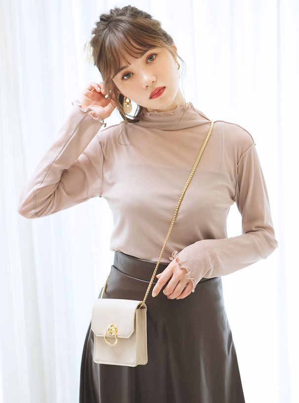 日本 GRL - 微透膚捲邊長袖上衣/內搭-天使白