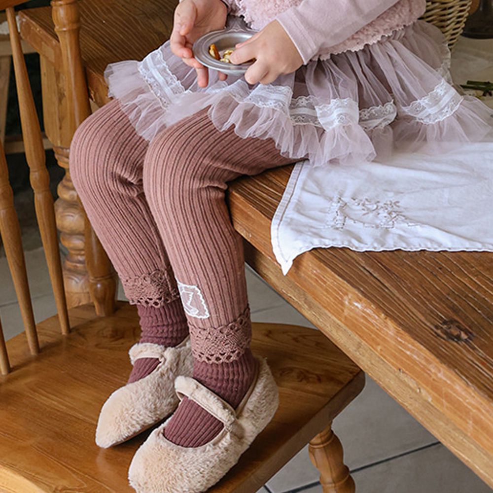 Puellaflo 鬆緊腰微厚羅紋彈性內搭褲-咖啡