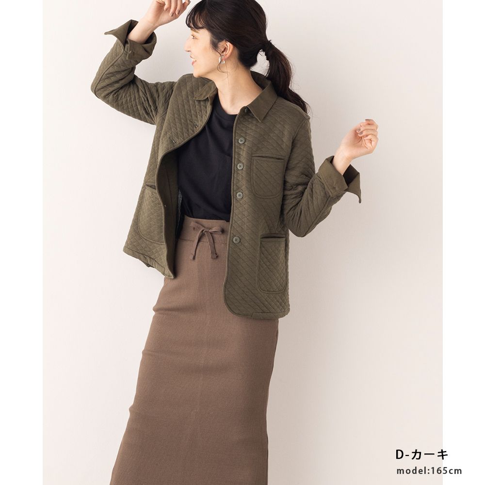 日本 OMNES - 時尚菱紋鋪棉西裝外套-卡其