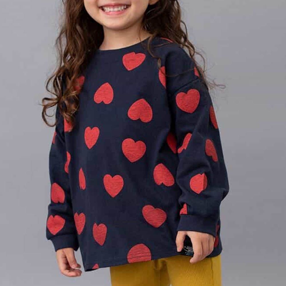 正反OK！前後兩穿長袖上衣-愛心-海軍藍