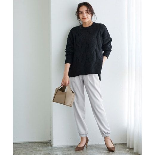 日本 Pierrot - 柔軟波浪紋針織毛衣-簡約黑