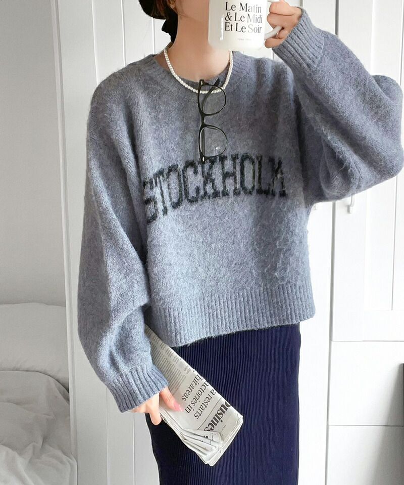 日本 Classical Elf - 印花柔軟毛絨短版毛衣-咖啡