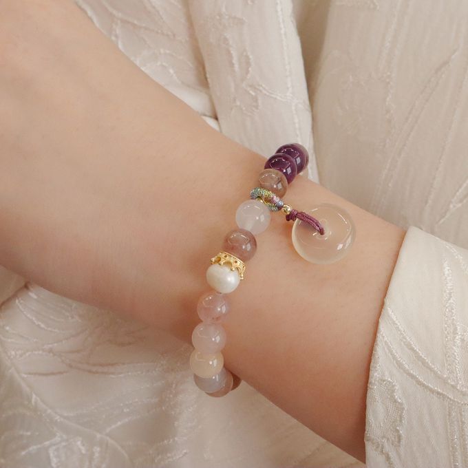 中式氣質天然紫太翠玉髓平安扣手鏈 新年過年開運串珠手鍊