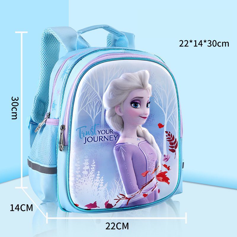 3D立體超輕量透氣減壓書包-卡通人物艾莎側臉-藍色 (建議90~120cm)-22x14x30cm