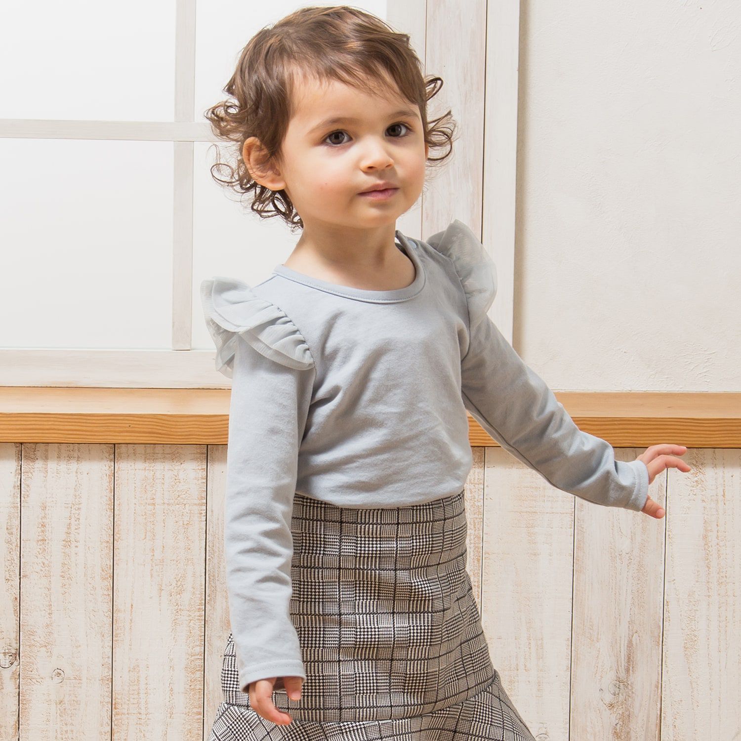 日本千趣會 - GITA 純棉圓領長袖上衣-荷葉滾邊-淺粉