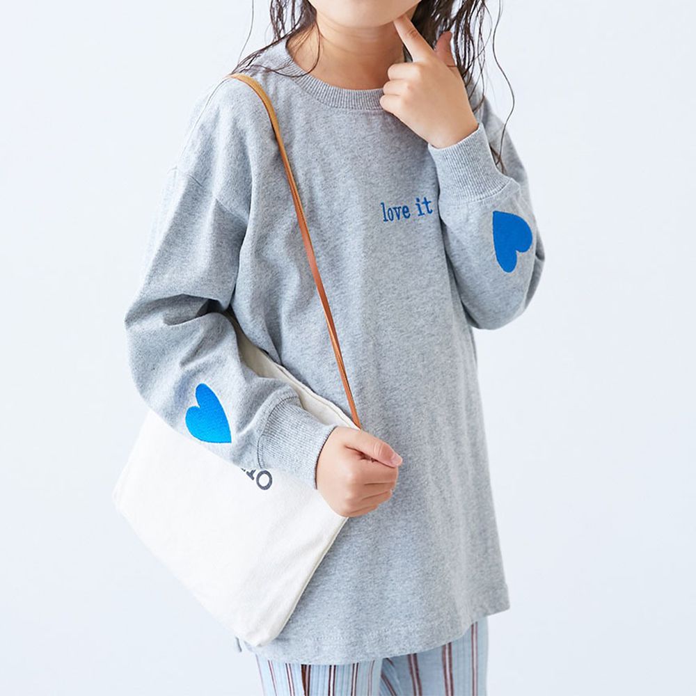 100%棉 甜美手腕刺繡長袖上衣-愛心-淺灰