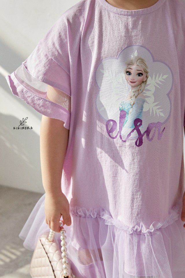 韓國 kikimora - 寬袖Elsa魚尾網紗洋裝-粉紫