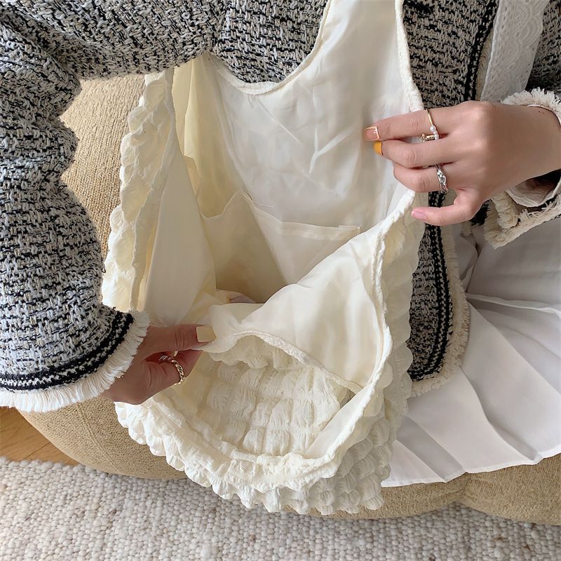 奶油泡泡雲朵手提包/肩背包-無拉鍊款-粉色 ((30+22)x39x8cm)