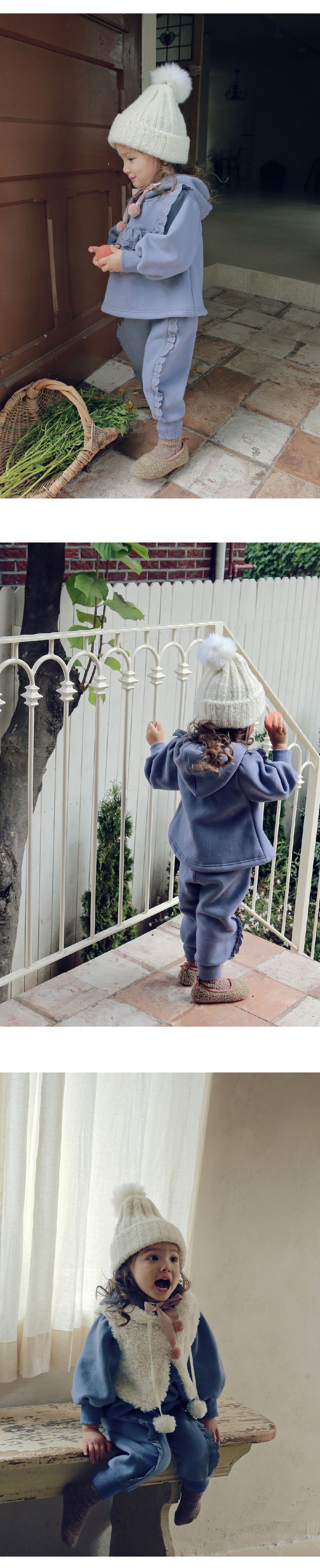 韓國 Puellaflo - (不含毛球抽繩)花邊連帽上衣-霧藍