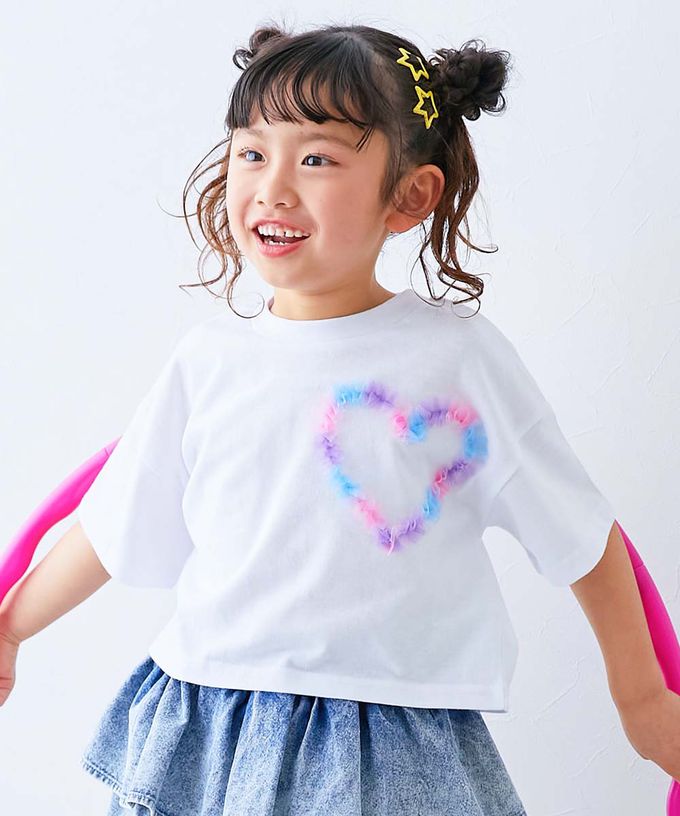 日本 devirock - 俏麗薄紗點綴短袖上衣-愛心-黑