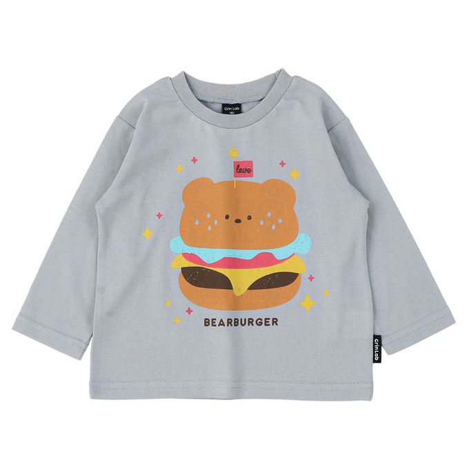 日本 ZOOLAND - [推薦]定番印花薄長袖上衣-漢堡走路-灰藍