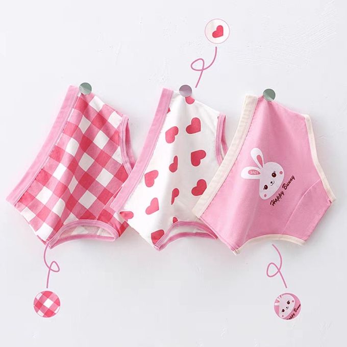 小 pipi - 有機純棉兒童三角內褲3件組_女童-愛心兔兔