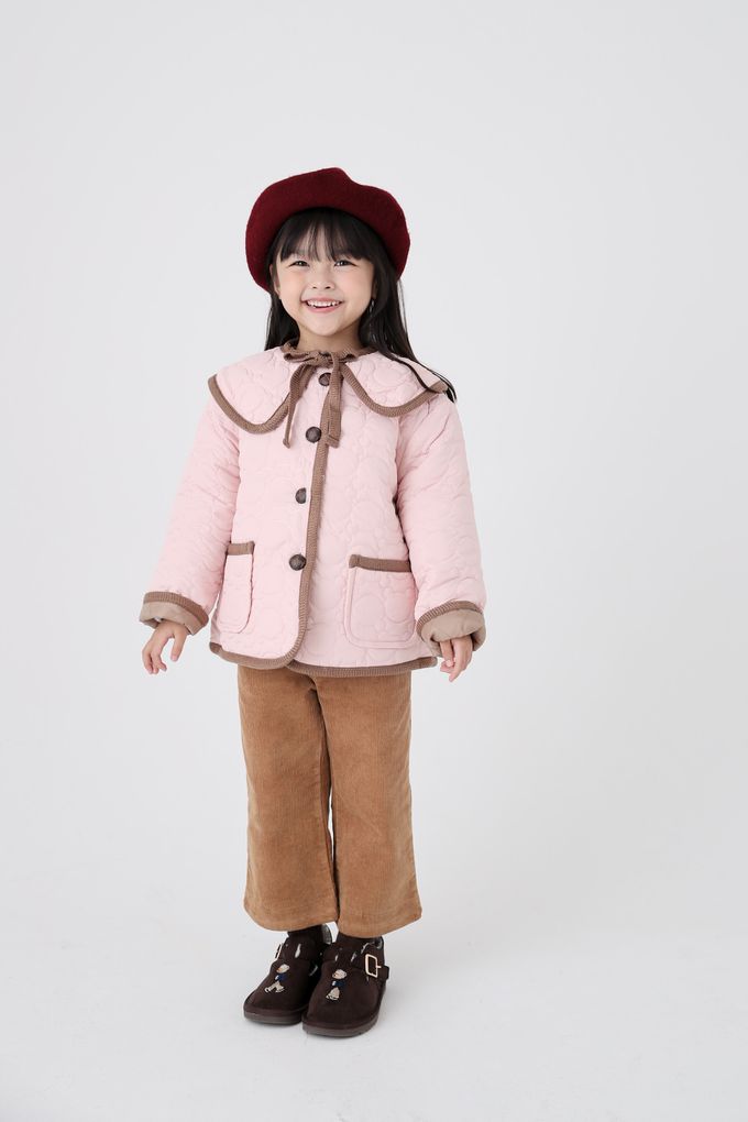 韓國 Coco Bang - 鬆緊腰燈芯絨直筒長褲-米白